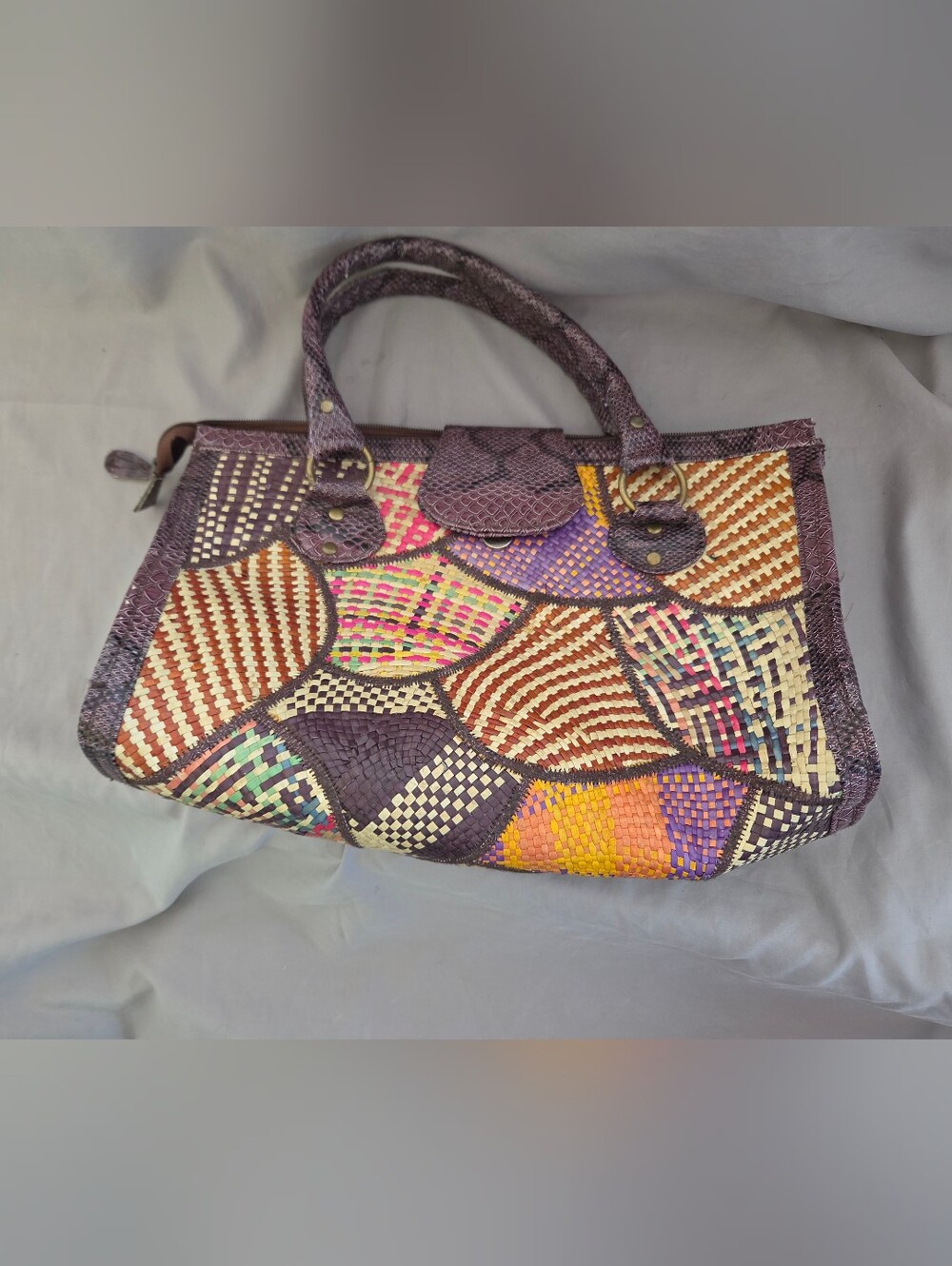 Multicolor Woven Patchwork Hand Bag